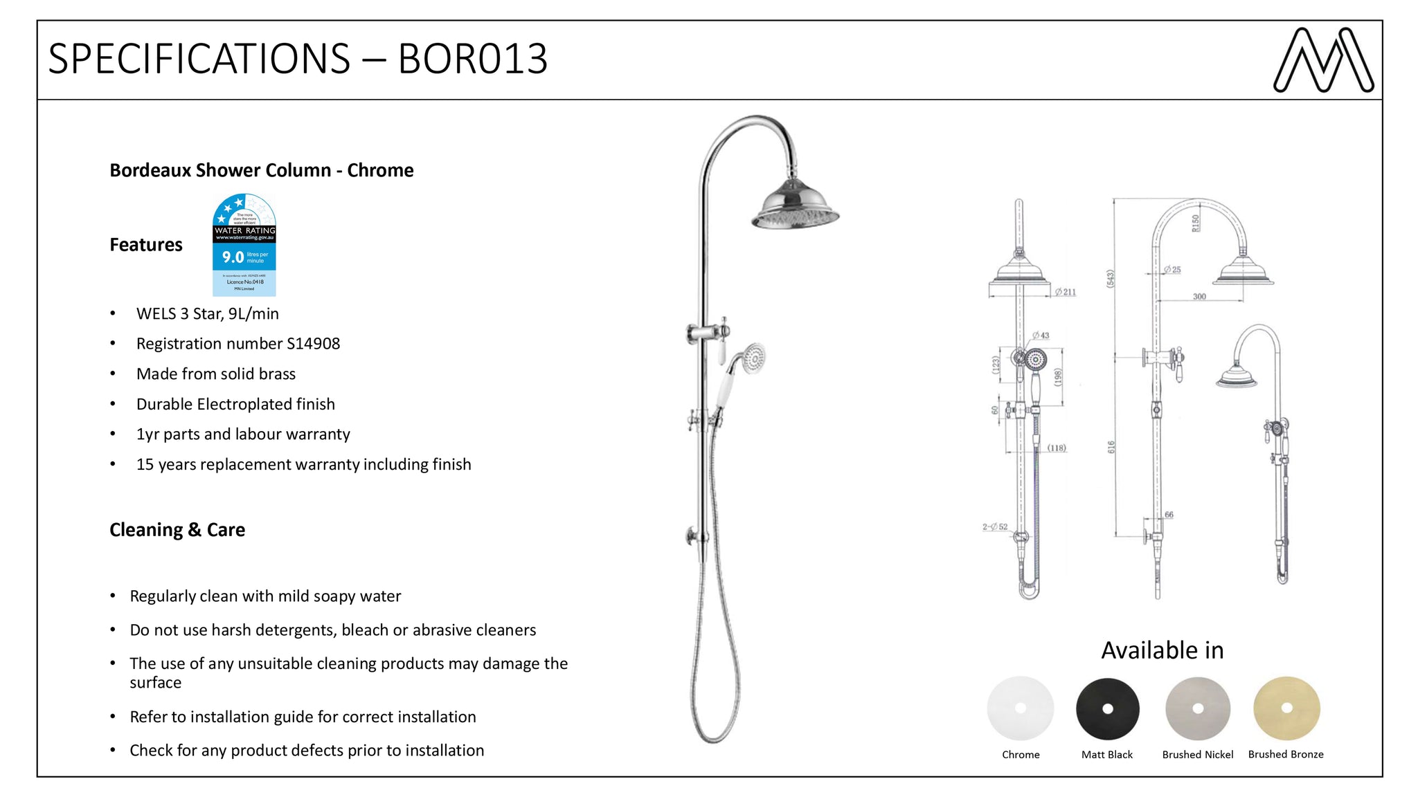 BORDEAUX SHOWER COLUMN CHROME