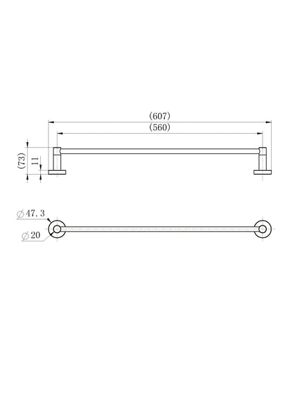 Deluxe Single Towel Rail 600mm Black