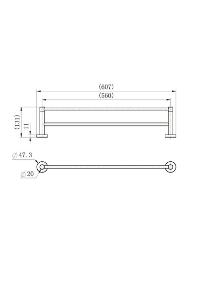 Deluxe Double Towel Rail 600 MM Brushed Nickel