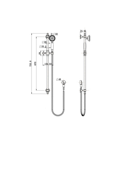 BORDEAUX HAND SHOWER ON RAIL LINE DRAWING