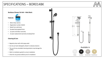 Bordeaux Shower On Rail – Matt Black