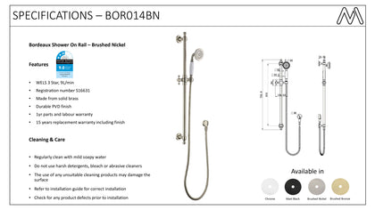 Bordeaux Shower On Rail – Brushed Nickel