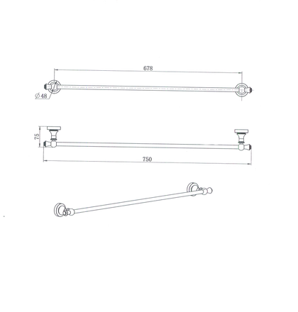 Medoc Single Towel Bar 750mm Chrome