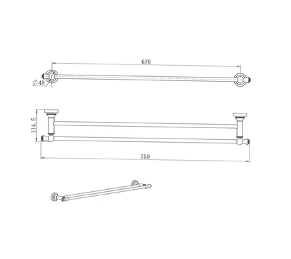 MedMedoc Double Towel Bar 750mm Brushed Bronzeoc Double Towel Bar 750mm Chrome