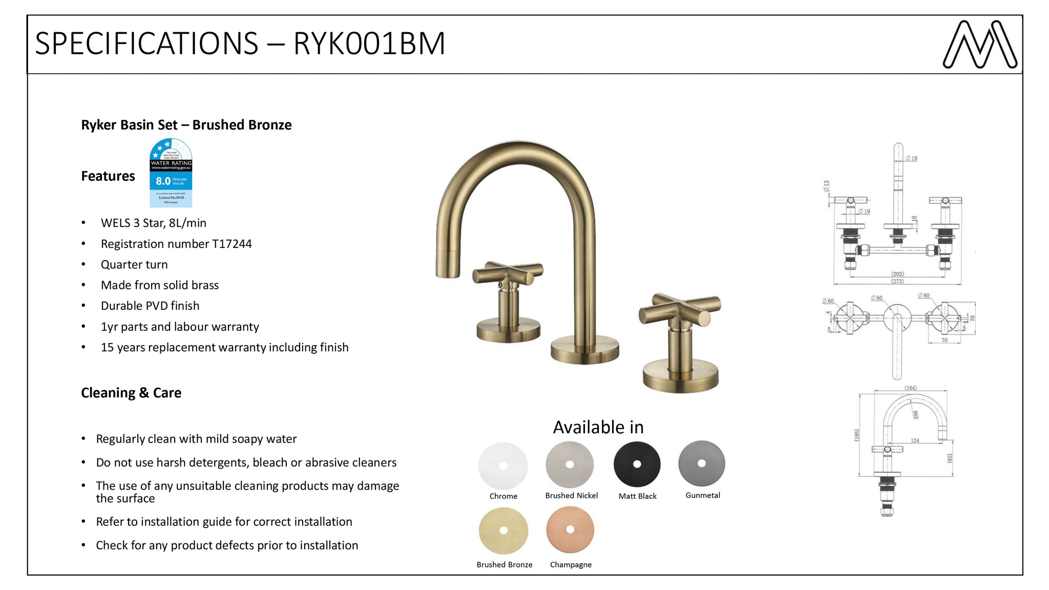 Ryker Basin Set – Brushed Bronze