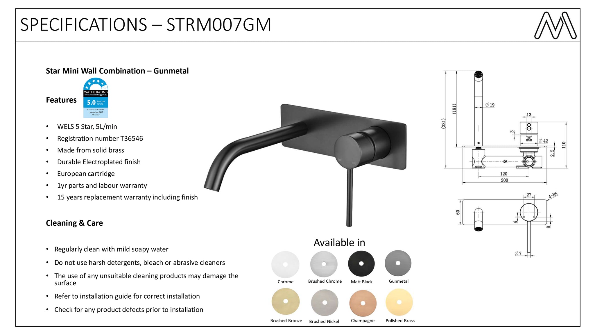 Star Mini Wall Combination Basin Mixer – Gun Metal