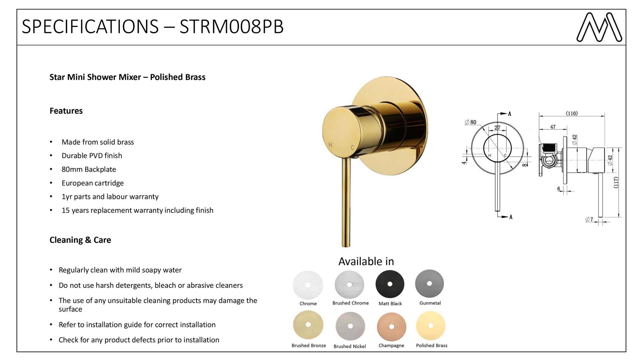 Star Mini Shower Mixer – Polished Brass