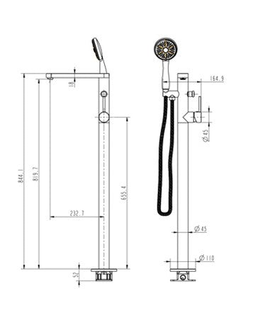 FLOOR STANDING BATH MIXER WITH HAND SHOWER