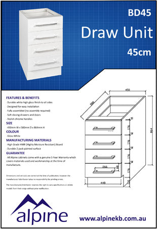 Base Cupboard Four (4) Drawer 45cm