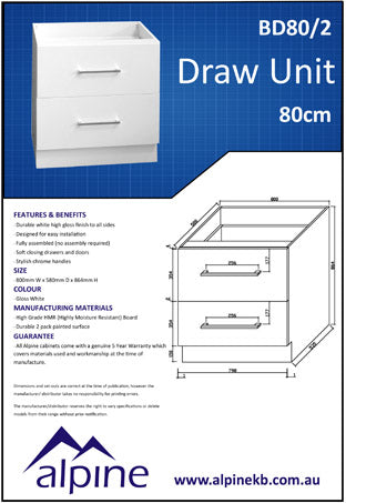 Base Two (2) Drawer Pot Drawer 80cm