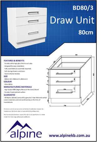 Base Three (3) Drawer Pot Draw 80cm