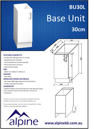 Base Unit Left Hand Hinged Single Door 30cm