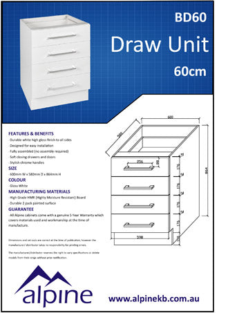 Base Cupboard Four (4) Drawer 60cm Perth