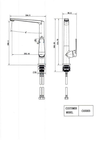 CASCADE KITCHEN MIXER MATTE BLACK in Perth Australia Spec Sheet