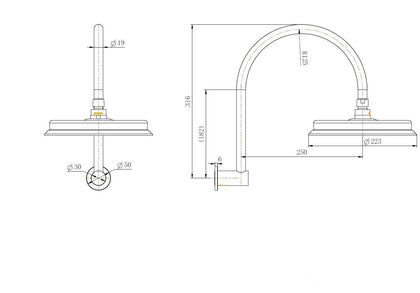 Montpellier Shower Arm with Shower Head Brushed Bronze