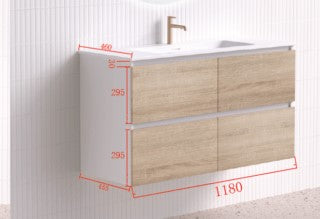 1200 wall hung vanity with soft-close drawers and waterproof design