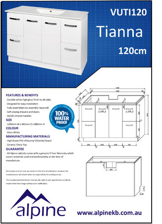 Alpine bathroom vanity spec sheet