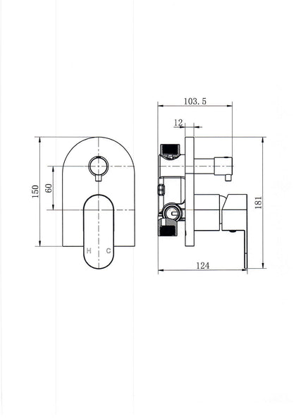 EVA DIVERTER SHOWER MIXER MATTE BLACK