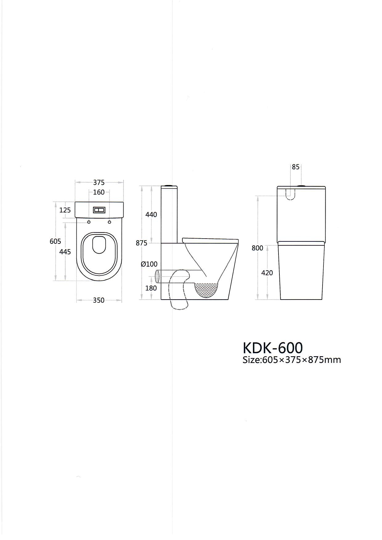 Toilet Suite FTW Short Profile Rimless KDK 600