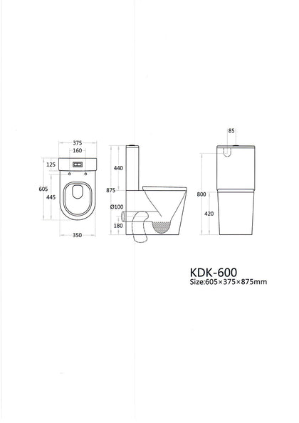 Toilet Suite FTW Short Profile Rimless KDK 600